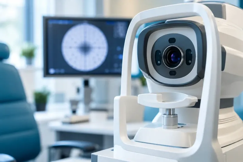 Illustrative photo of eye-pressure examination equipment used in glaucoma assessment